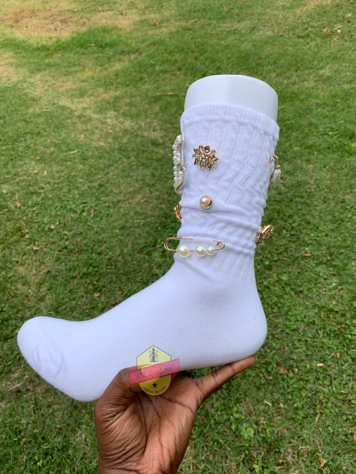 Custom Blinged Charmed/Brooch Slouch Socks