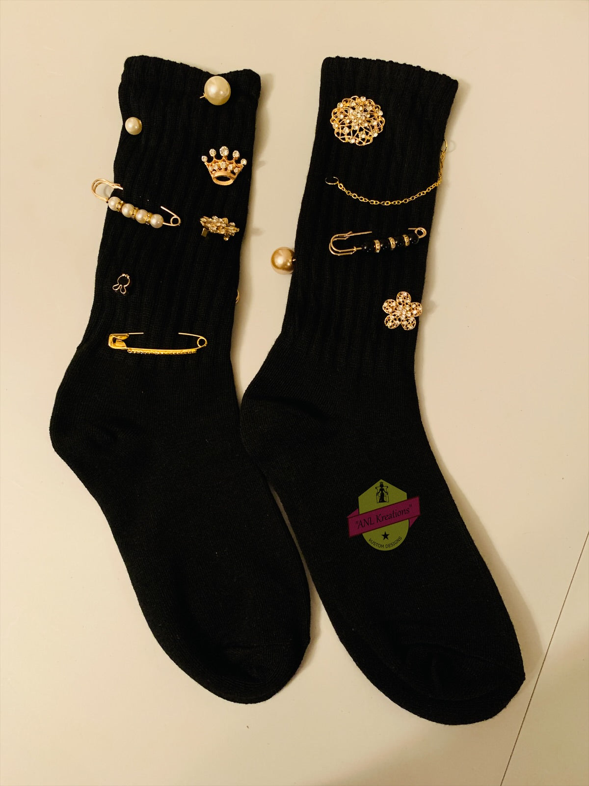 Custom Blinged Charmed/Brooch Slouch Socks