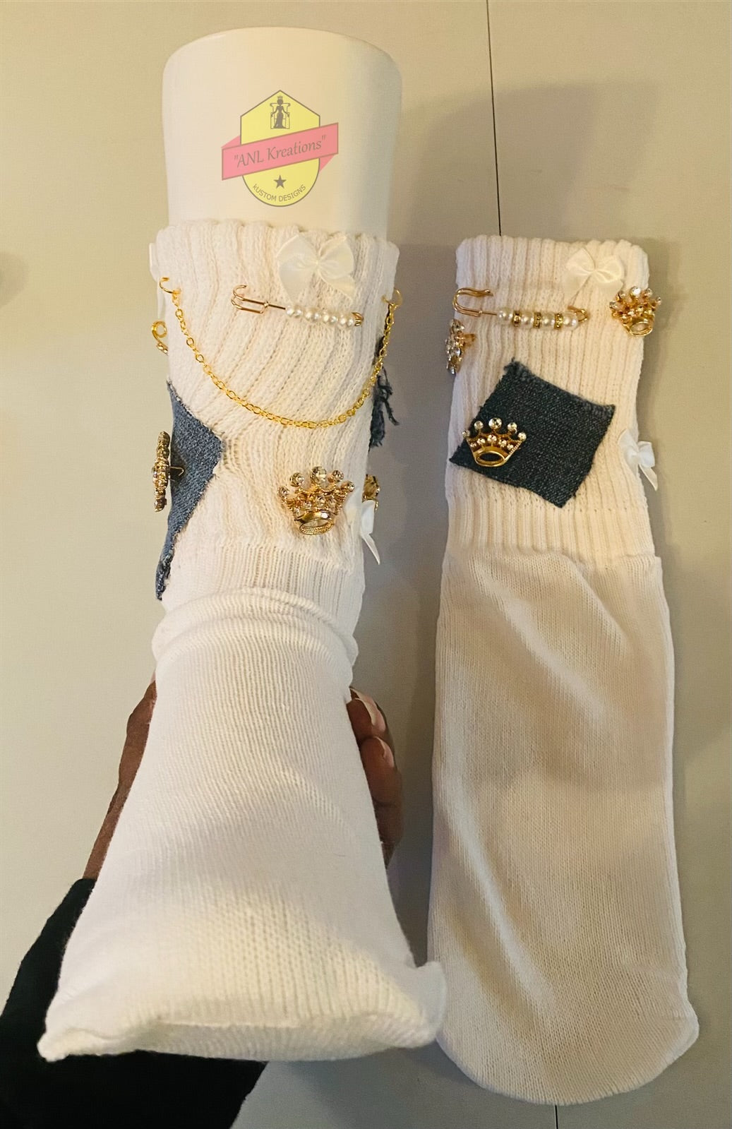 Custom Blinged Charmed/Brooch Slouch Socks