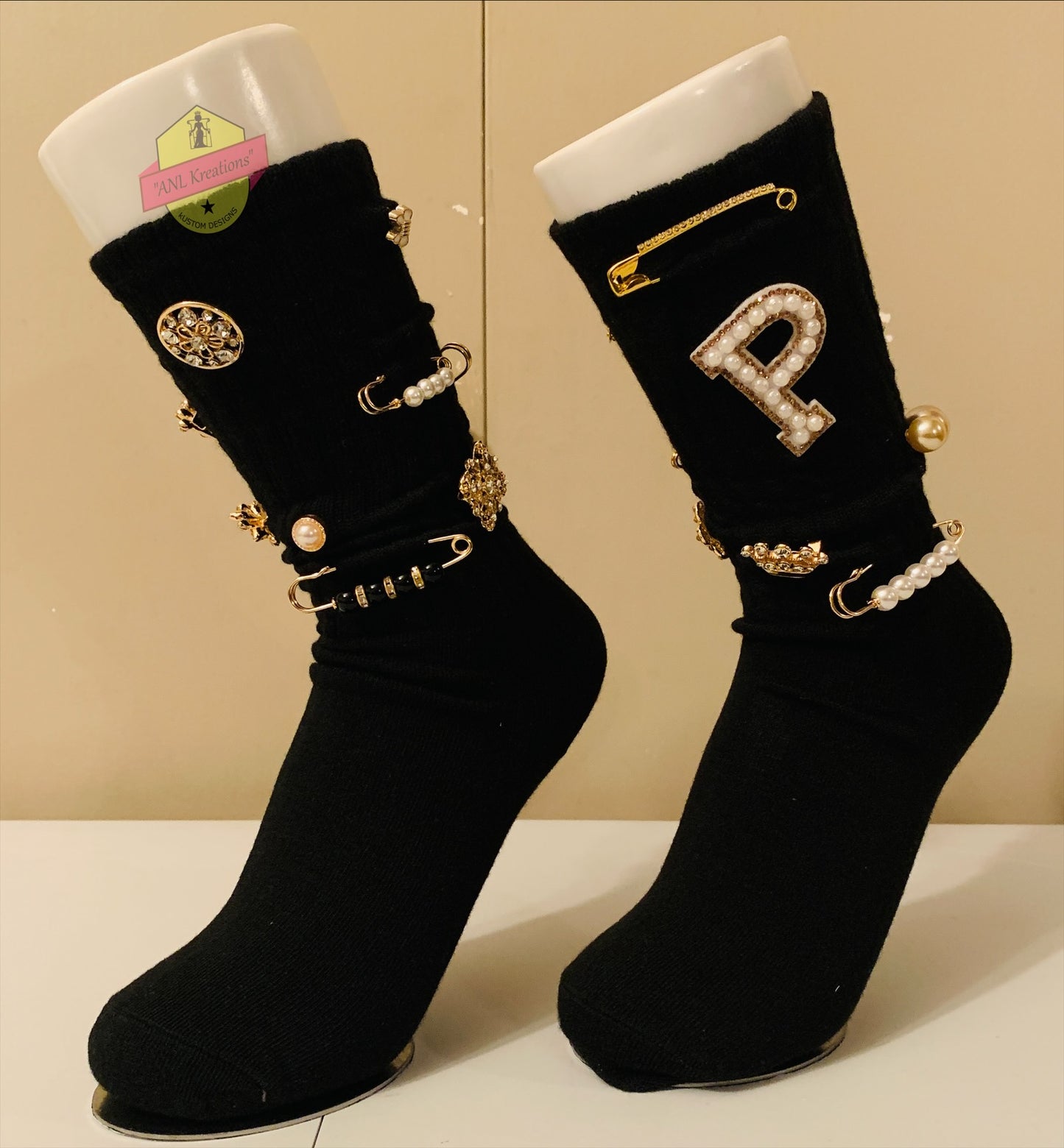Custom Blinged Charmed/Brooch Slouch Socks