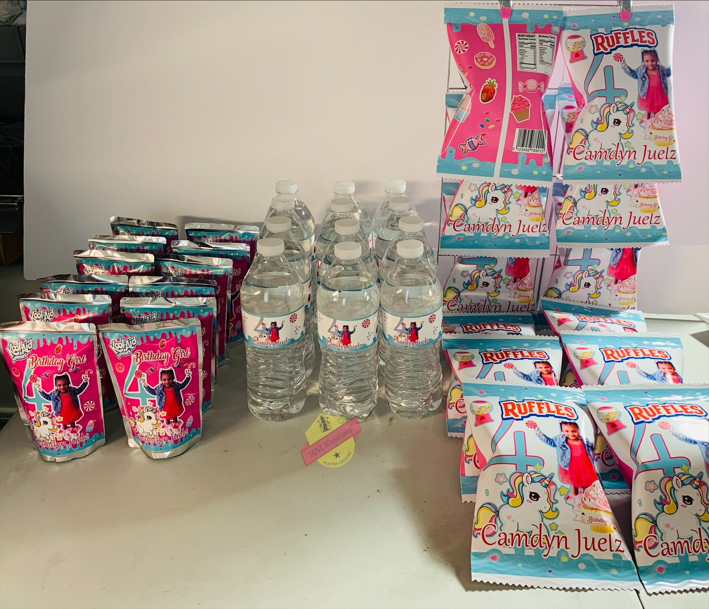 Custom Party Favors, Chip Bags, Treat Bags, Water Bottles, Candy Bars, Boxed Candies, Capri Suns, Kool Aid Jammers, Pringles, Foam Cups, Plastic Cups, Gabel Party Boxes, Clear Plastic Plates, Color/ Activity Books