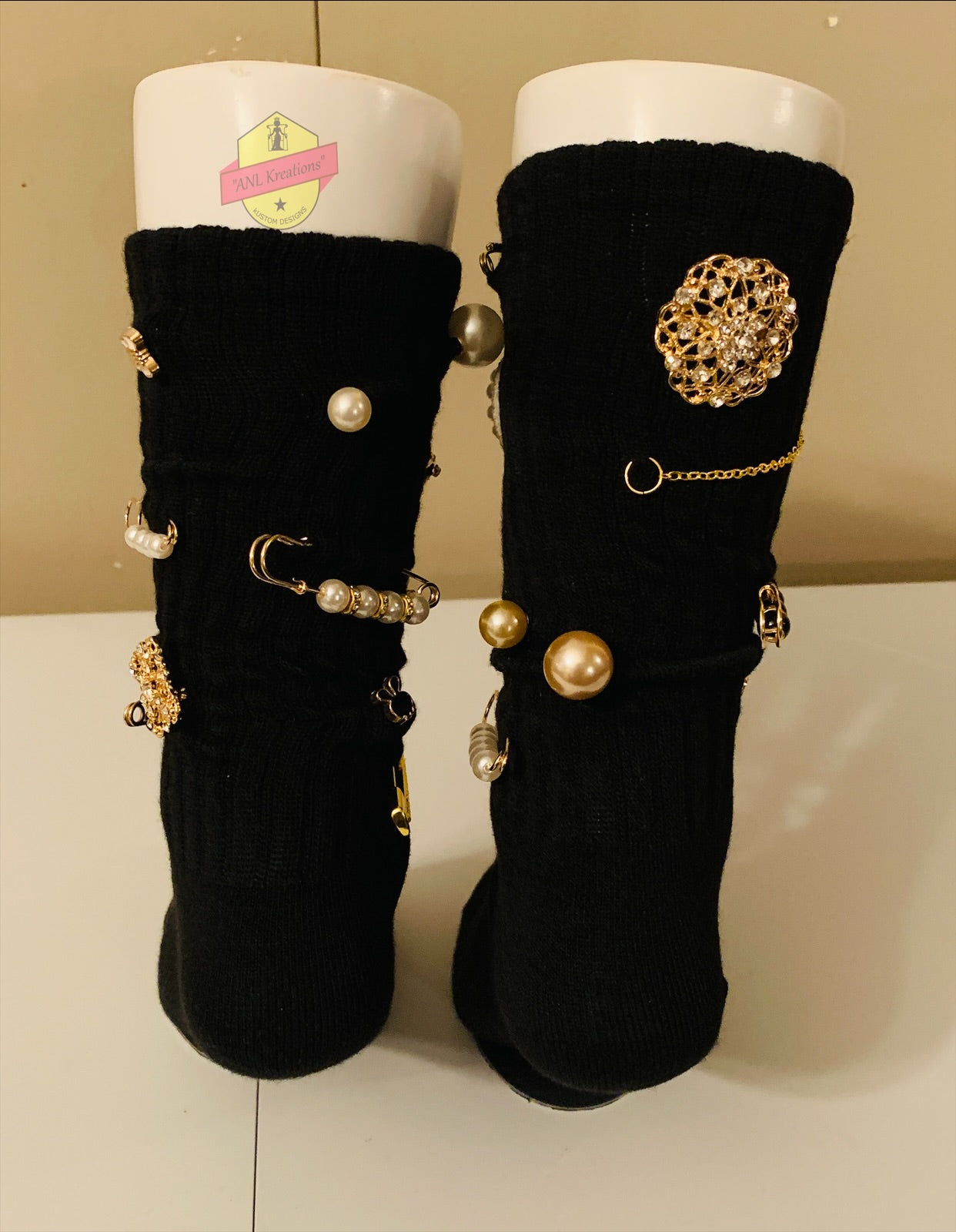 Custom Blinged Charmed/Brooch Slouch Socks