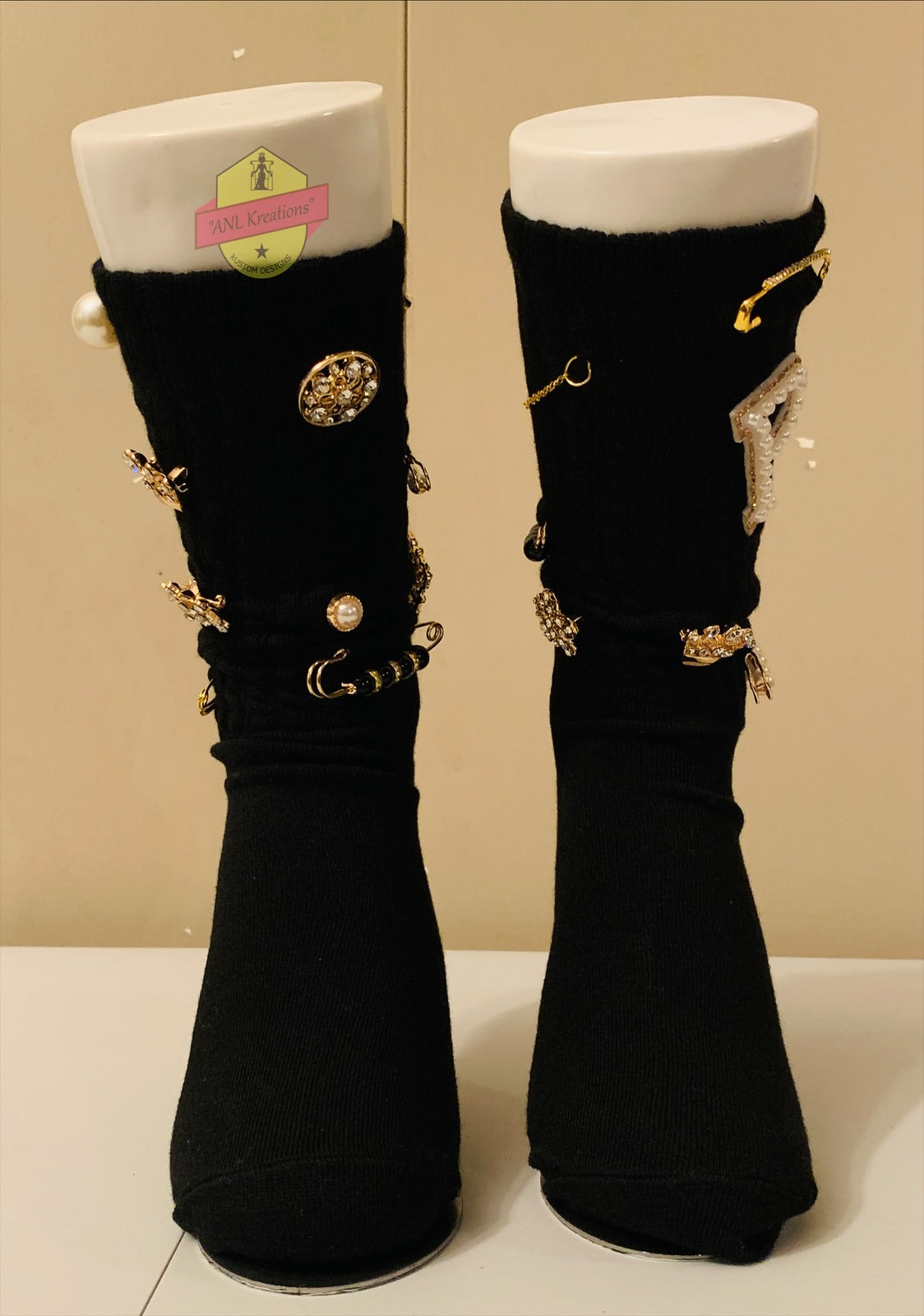 Custom Blinged Charmed/Brooch Slouch Socks
