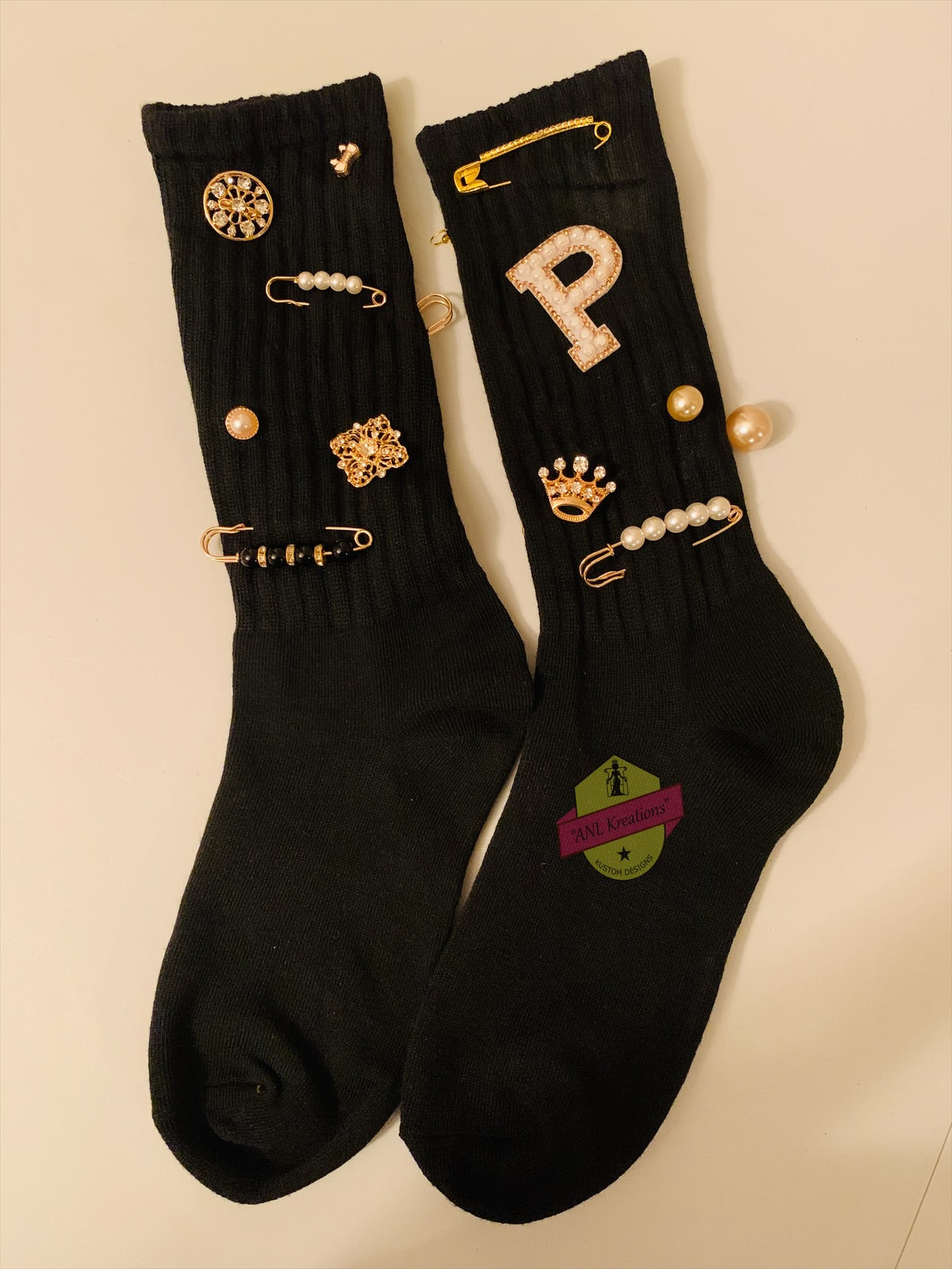 Custom Blinged Charmed/Brooch Slouch Socks