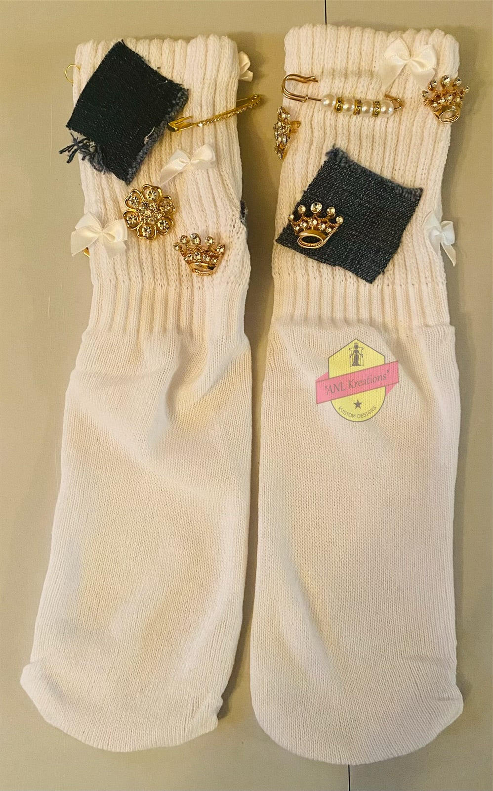 Custom Blinged Charmed/Brooch Slouch Socks