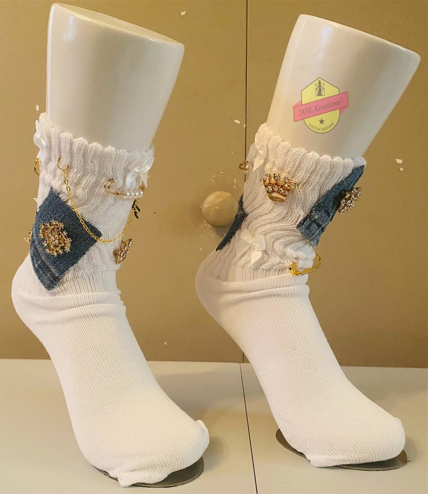 Custom Blinged Charmed/Brooch Slouch Socks