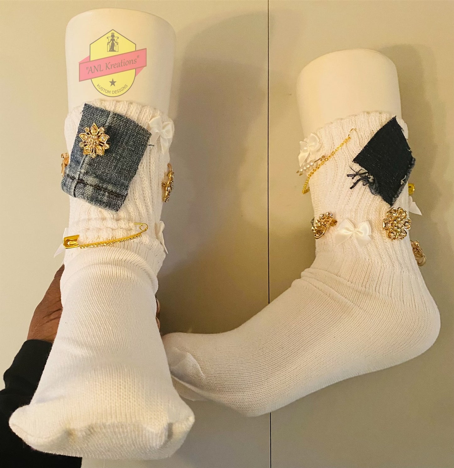 Custom Blinged Charmed/Brooch Slouch Socks