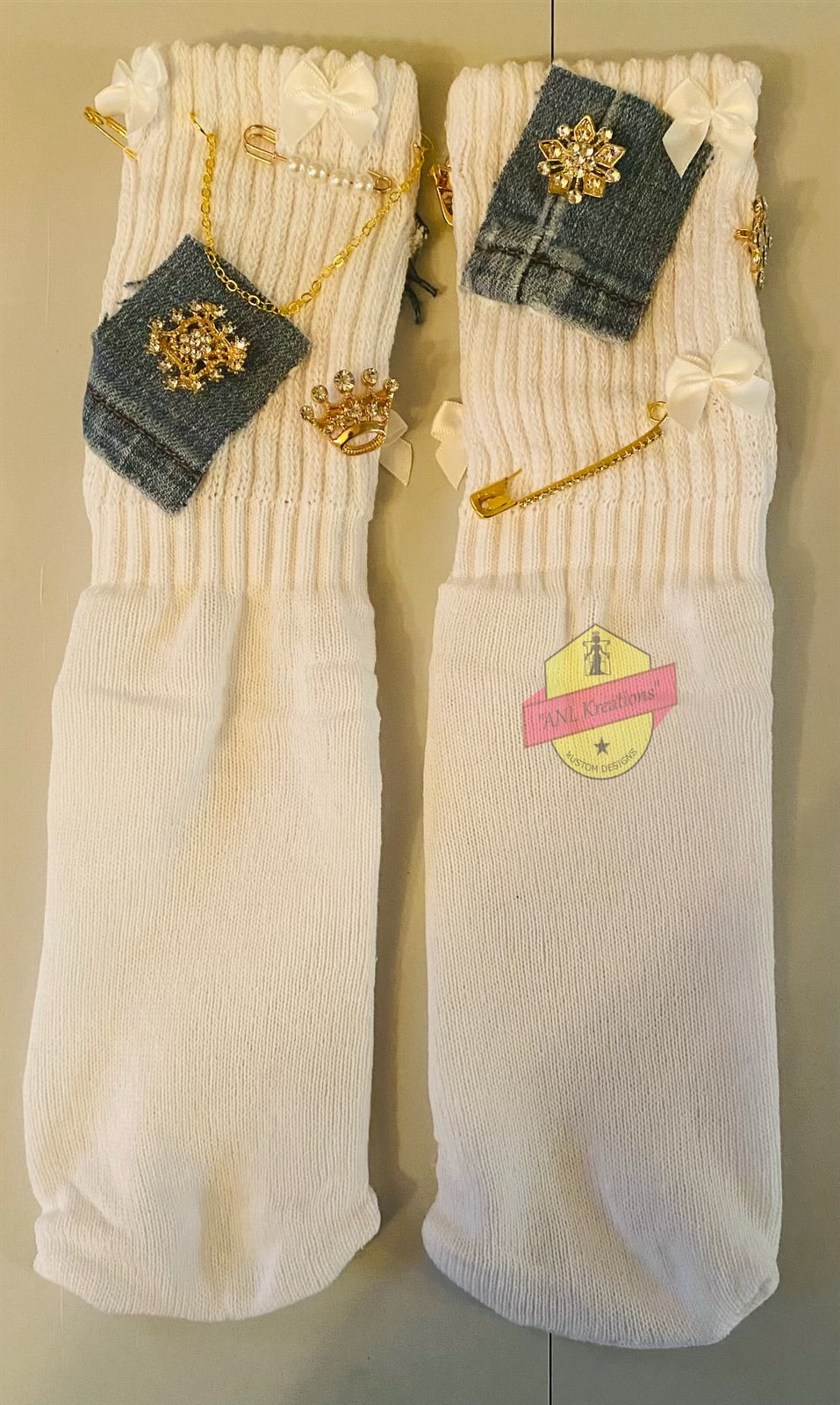 Custom Blinged Charmed/Brooch Slouch Socks