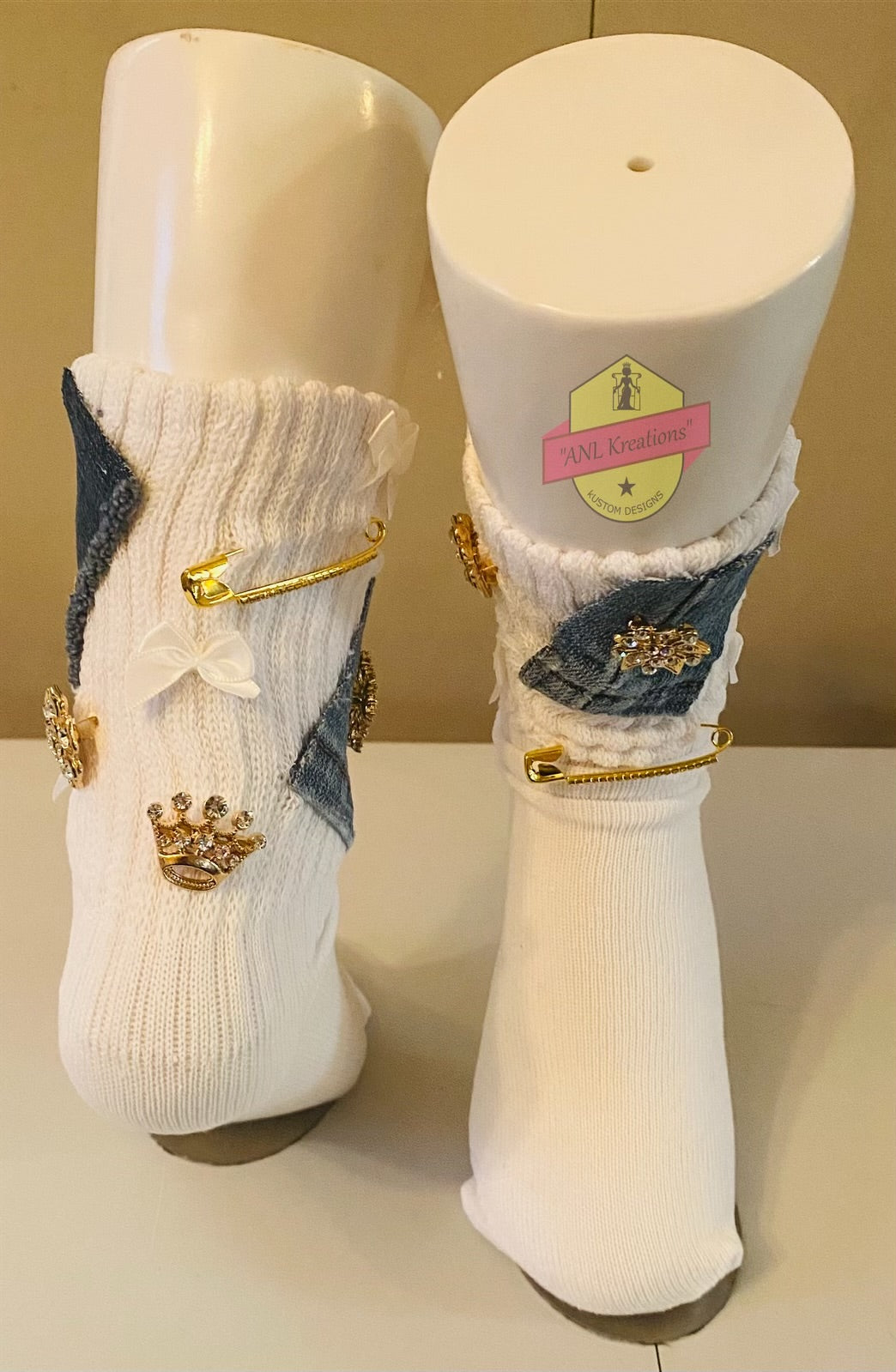 Custom Blinged Charmed/Brooch Slouch Socks