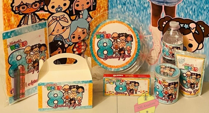 Custom Party Favors, Chip Bags, Treat Bags, Water Bottles, Candy Bars, Boxed Candies, Capri Suns, Kool Aid Jammers, Pringles, Foam Cups, Plastic Cups, Gabel Party Boxes, Clear Plastic Plates, Color/ Activity Books