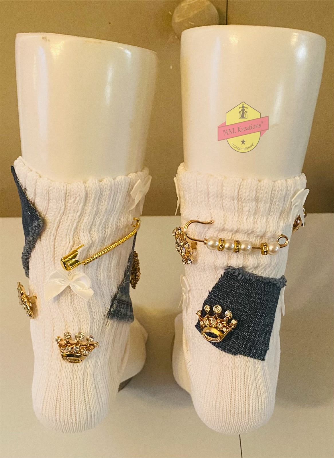 Custom Blinged Charmed/Brooch Slouch Socks