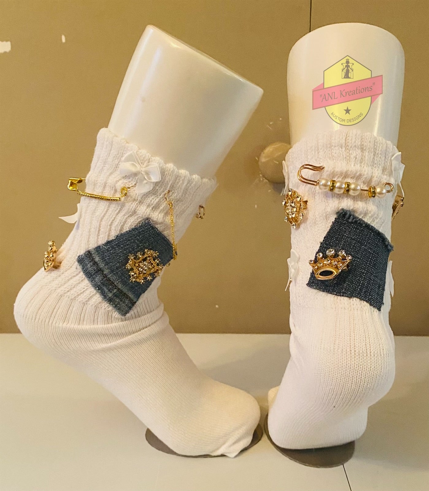 Custom Blinged Charmed/Brooch Slouch Socks