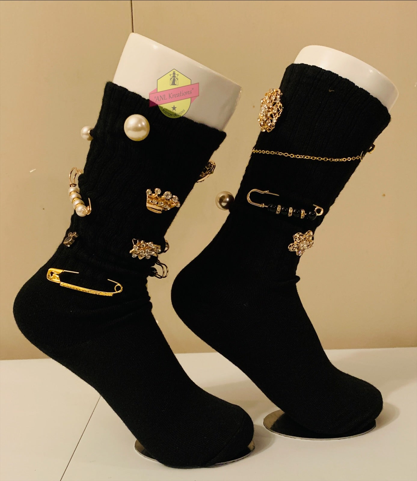 Custom Blinged Charmed/Brooch Slouch Socks