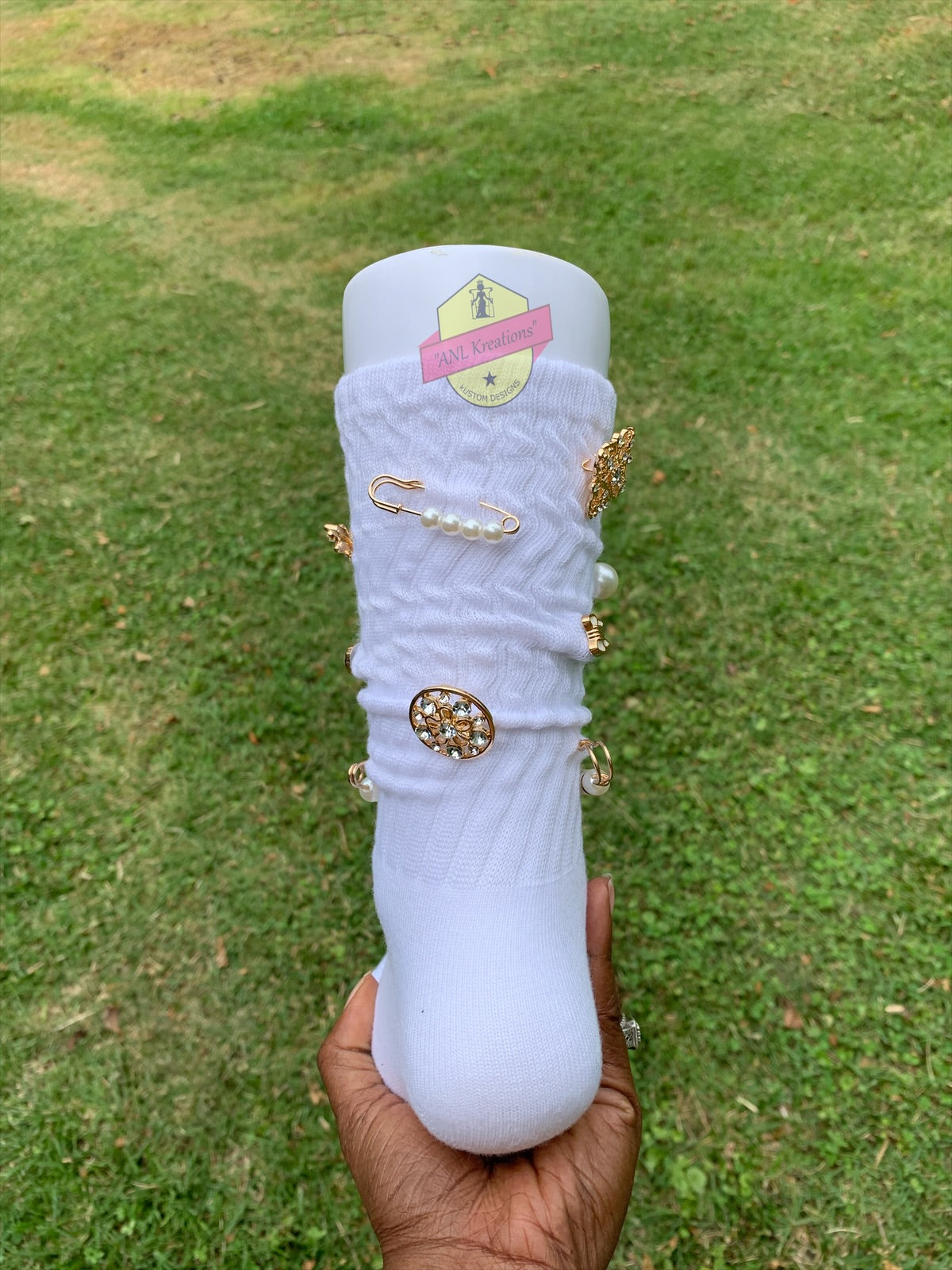 Custom Blinged Charmed/Brooch Slouch Socks