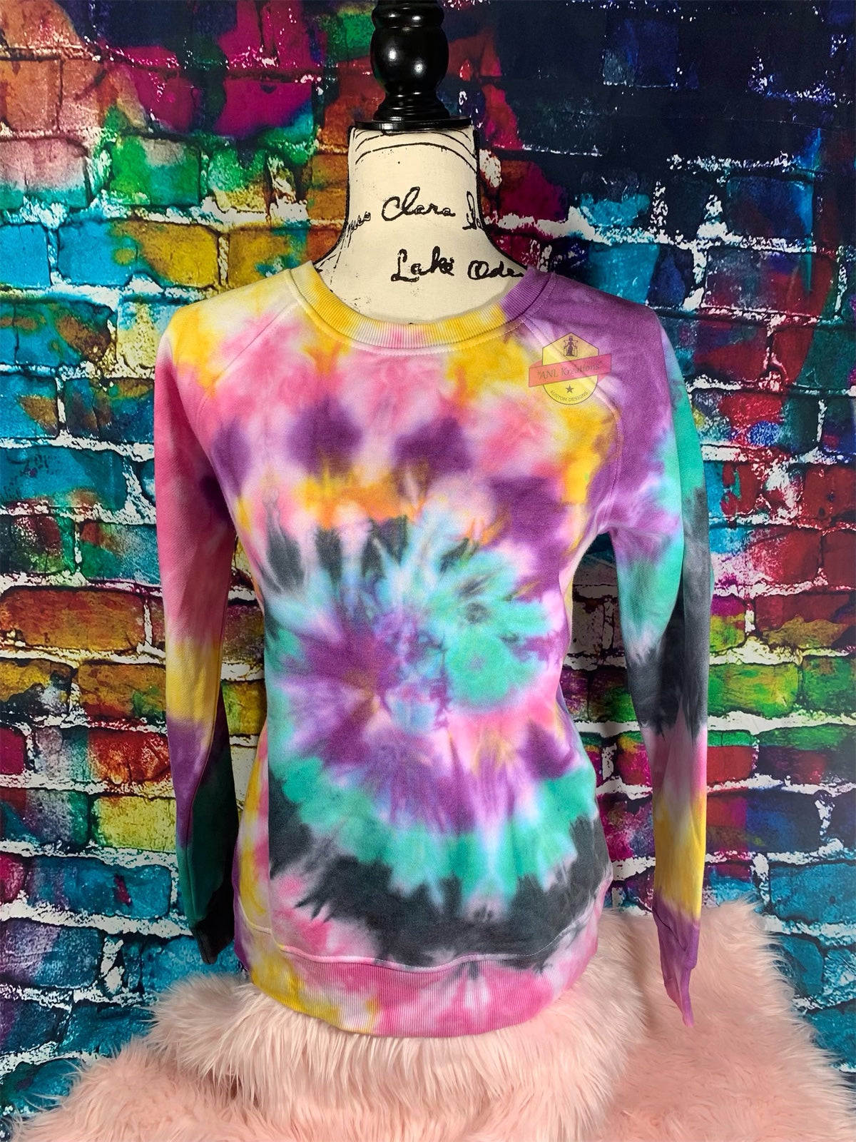 Custom Long Sleeve TyeDye Multi Colored Shirt with matching Socks. Tye Dye Shirt and matching Socks. Red, green, black, yellow, purple Shirt.
