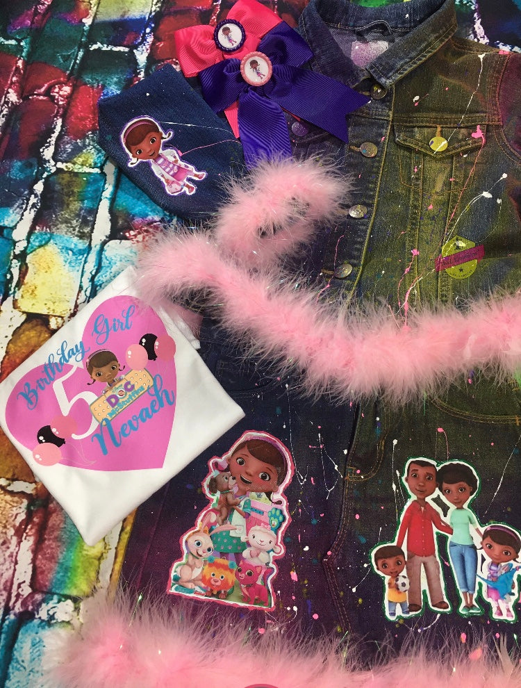 Kids Custom Personalized Character Denim Jacket and Skirt or Jeans.