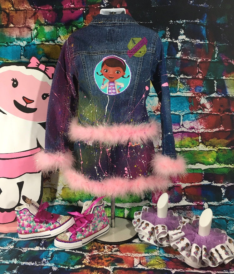 Kids Custom Personalized Character Denim Jacket and Skirt or Jeans.