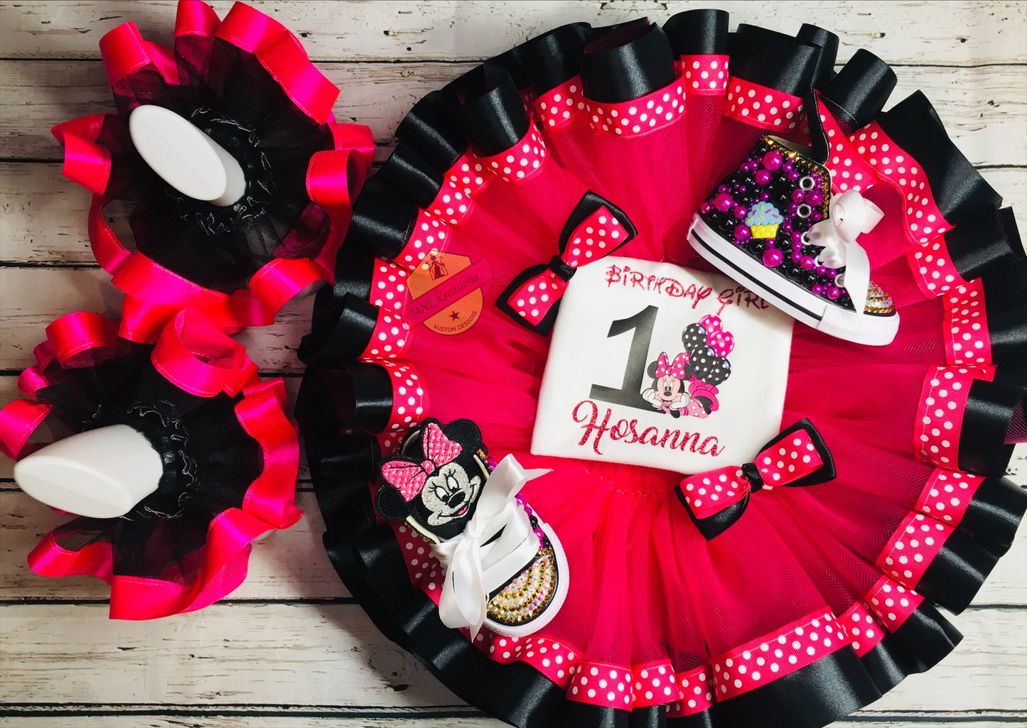 Minnie Mouse Birthday Shirt, Minnie B-day Outfit. Optional matching hairbows, ruffle socks and Tu-Tu and Shoes. Other numbers available..