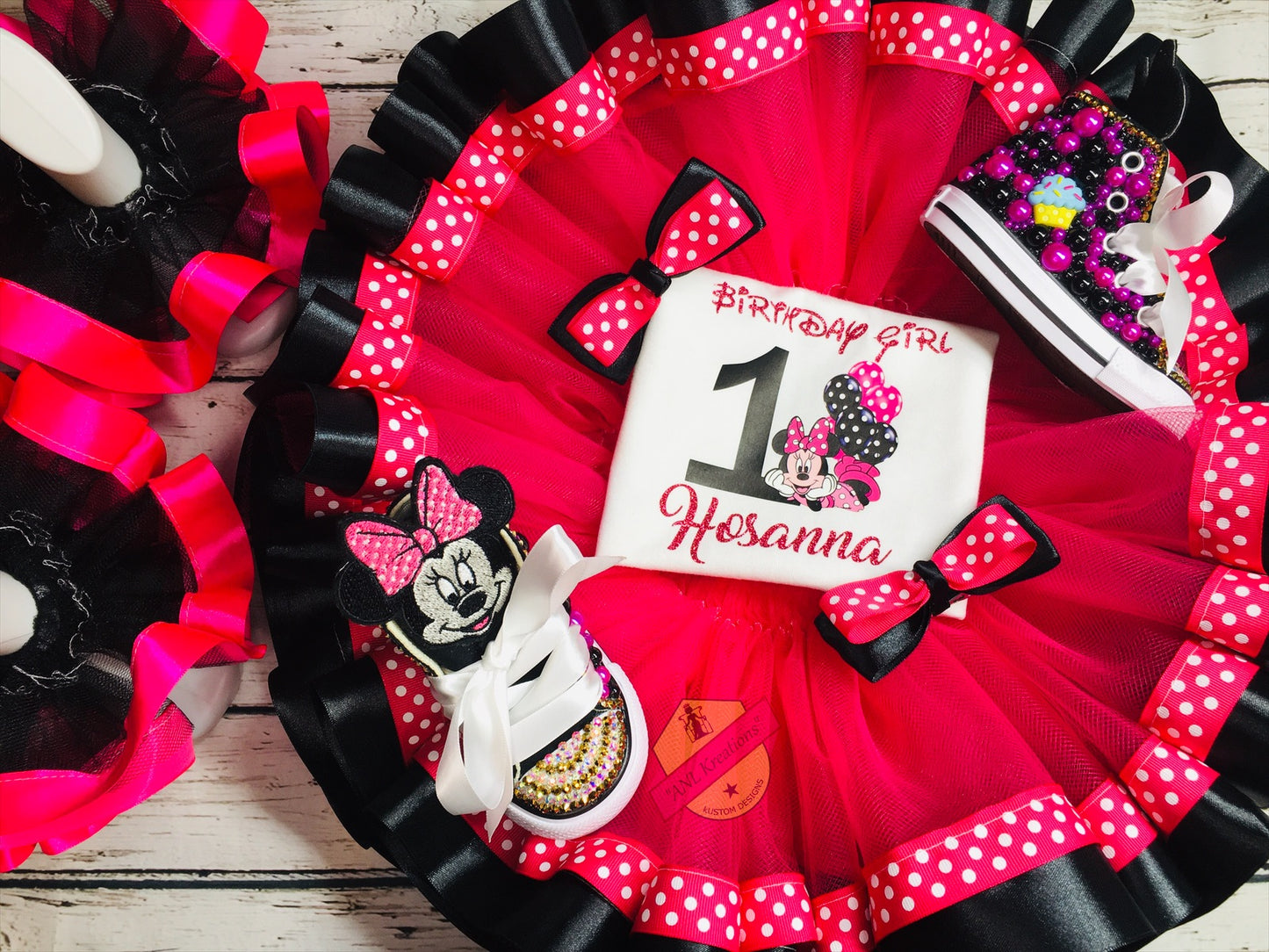 Minnie Mouse Birthday Shirt, Minnie B-day Outfit. Optional matching hairbows, ruffle socks and Tu-Tu and Shoes. Other numbers available..