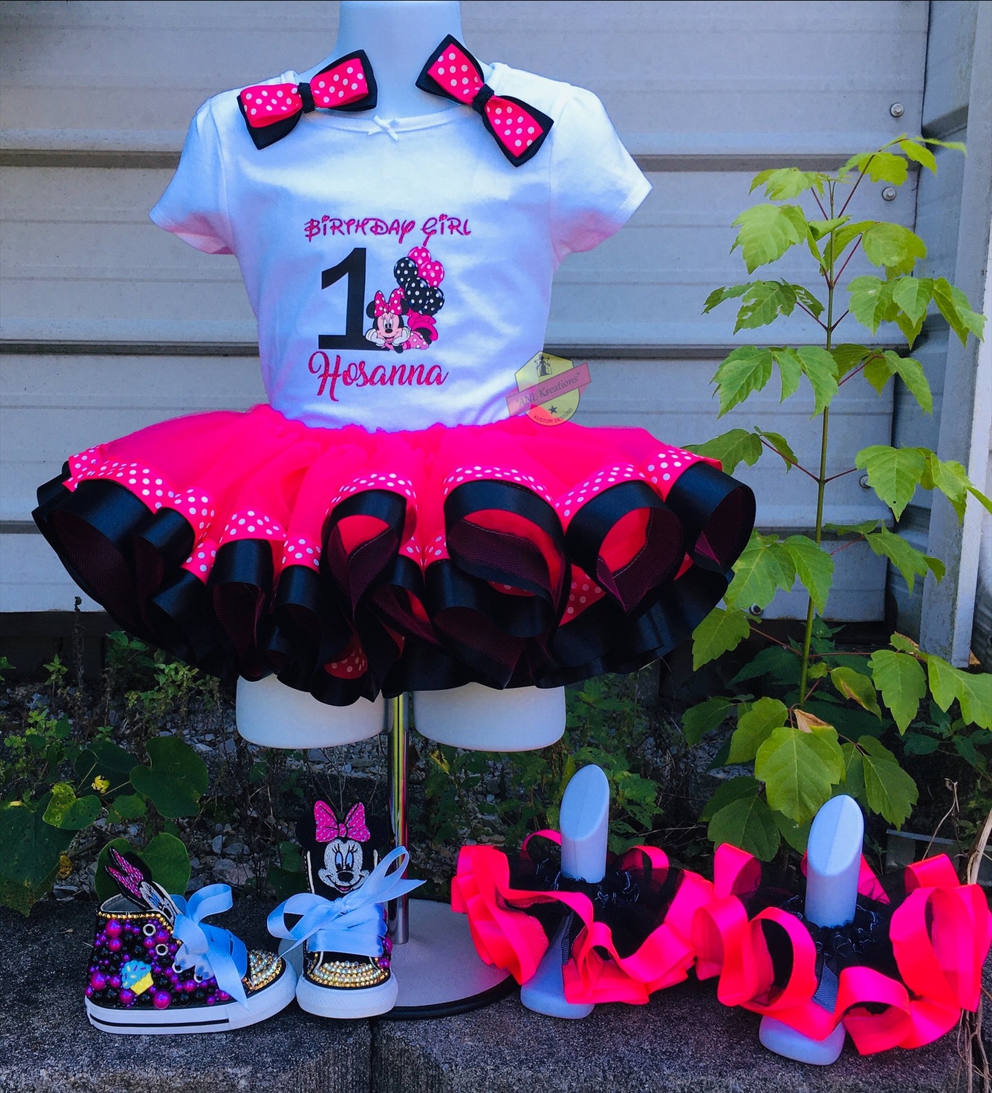 Minnie Mouse Birthday Shirt, Minnie B-day Outfit. Optional matching hairbows, ruffle socks and Tu-Tu and Shoes. Other numbers available..