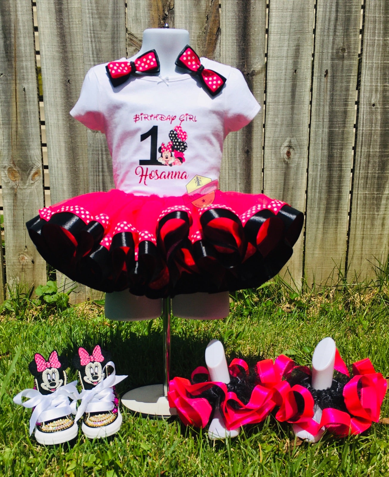 Minnie Mouse Birthday Shirt, Minnie B-day Outfit. Optional matching hairbows, ruffle socks and Tu-Tu and Shoes. Other numbers available..