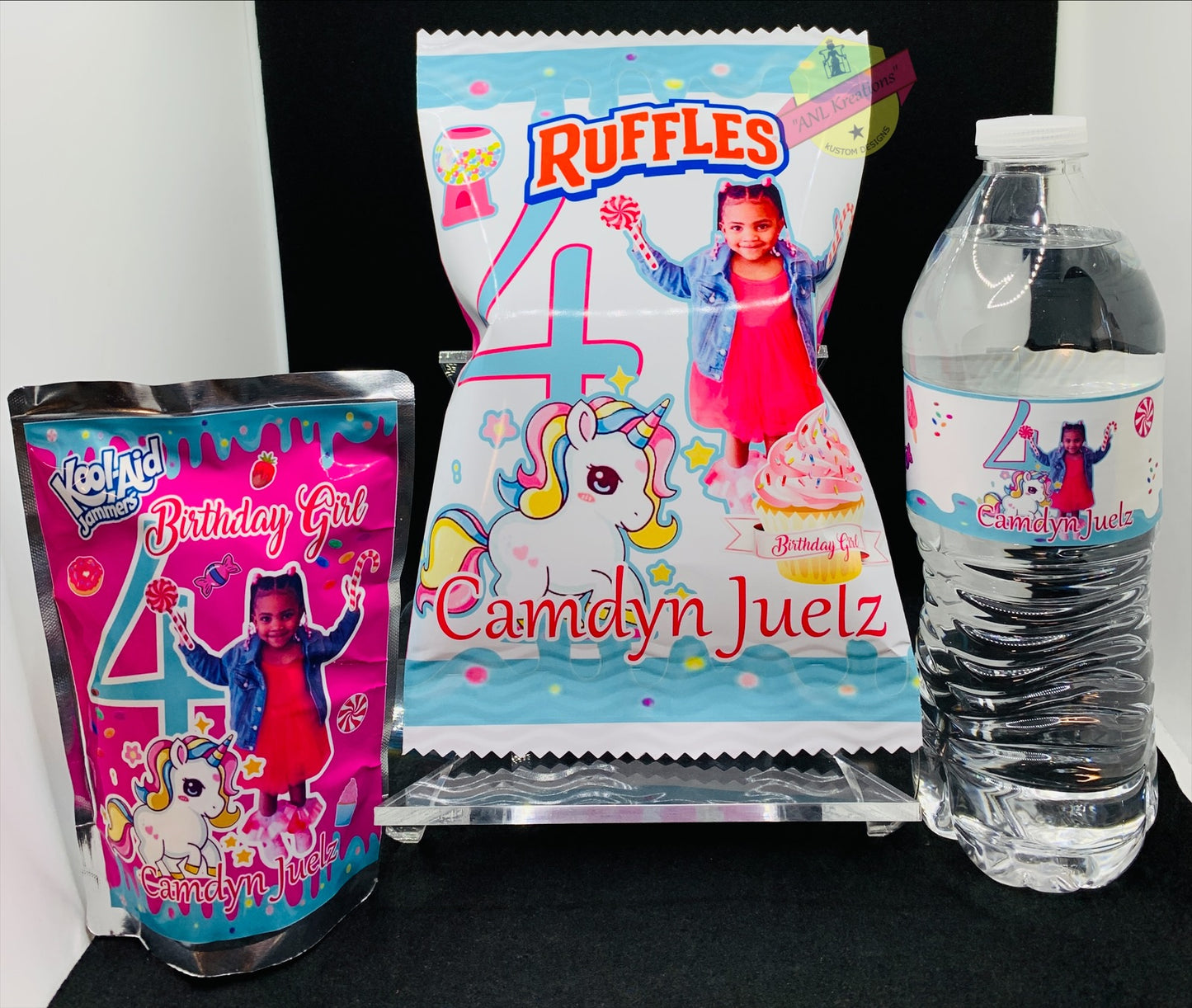 Custom Party Favors, Chip Bags, Treat Bags, Water Bottles, Candy Bars, Capri Suns, Kool Aid Jammers, Pringles, Foam Cups, Plastic Cups, Gabel Party Boxes, Clear Plastic Plates, Color/ Activity Books