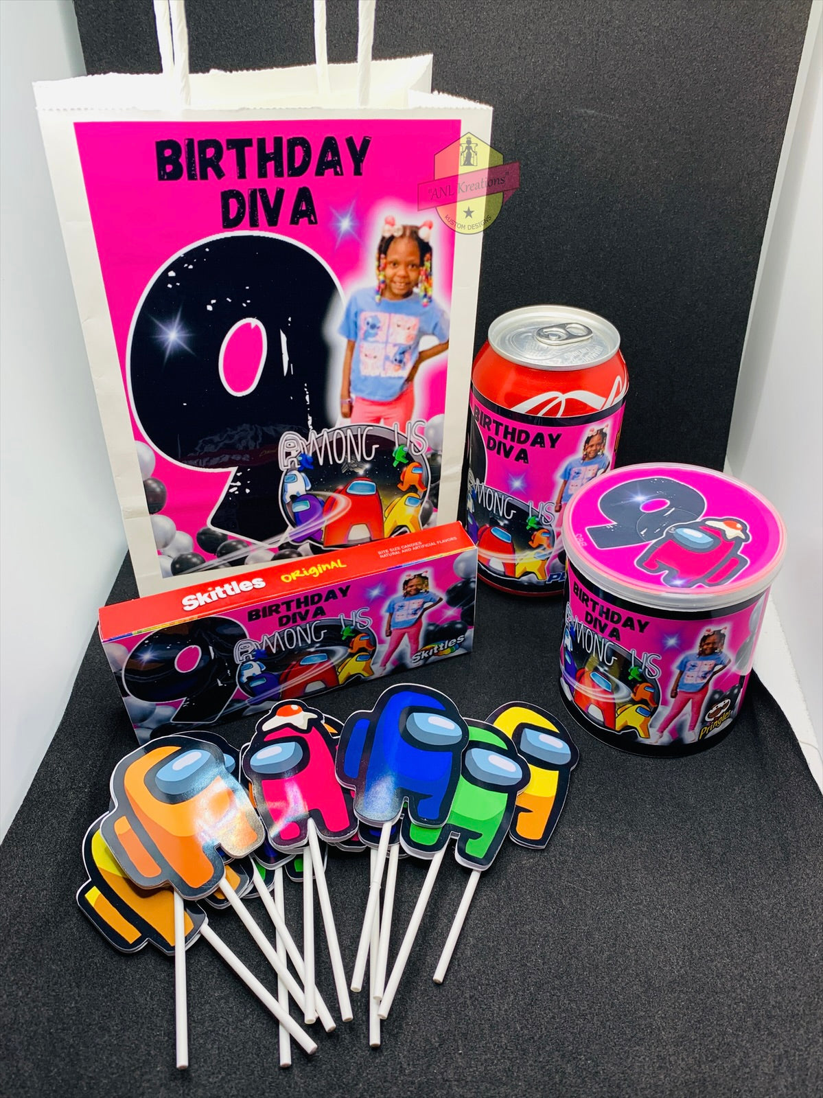 Custom Party Favors, Chip Bags, Treat Bags, Water Bottles, Candy Bars, Boxed Candies, Capri Suns, Kool Aid Jammers, Pringles, Foam Cups, Plastic Cups, Gabel Party Boxes, Clear Plastic Plates, Color/ Activity Books