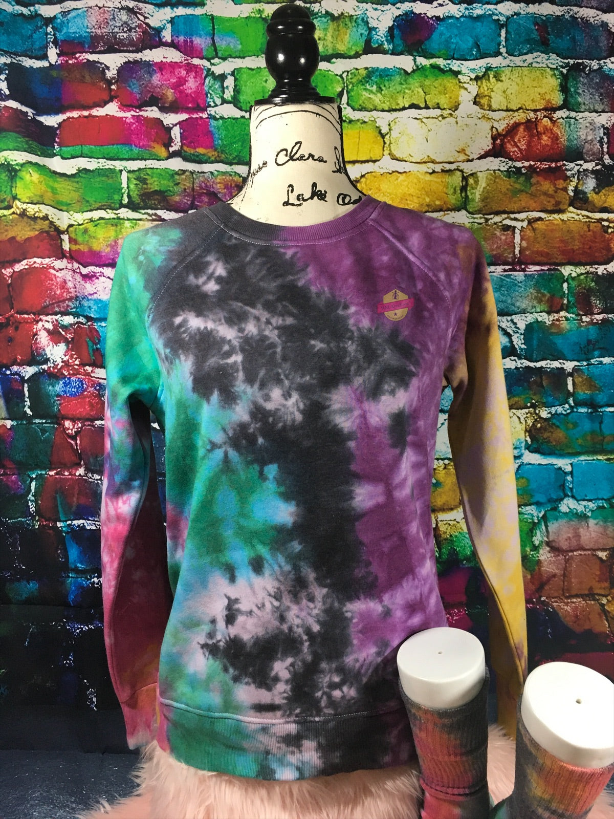 Custom Long Sleeve TyeDye Multi Colored Shirt with matching Socks. Tye Dye Shirt and matching Socks. Red, green, black, yellow, purple Shirt.