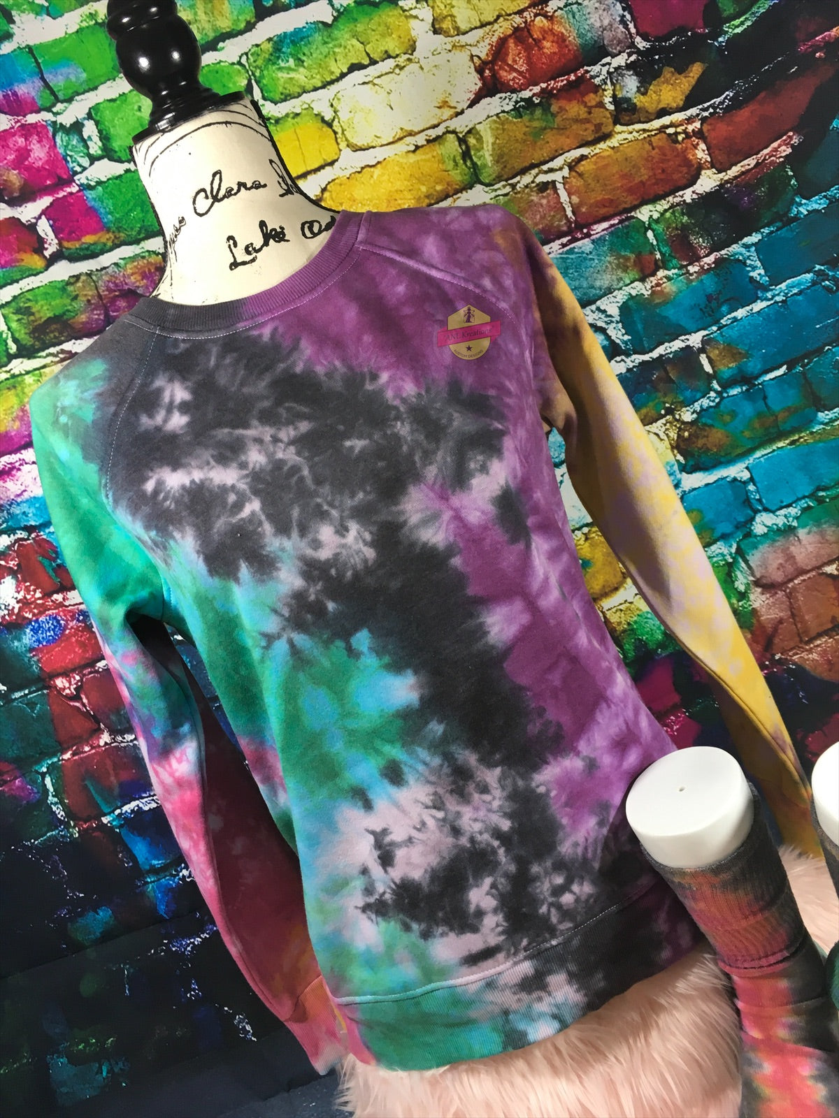 Custom Long Sleeve TyeDye Multi Colored Shirt with matching Socks. Tye Dye Shirt and matching Socks. Red, green, black, yellow, purple Shirt.