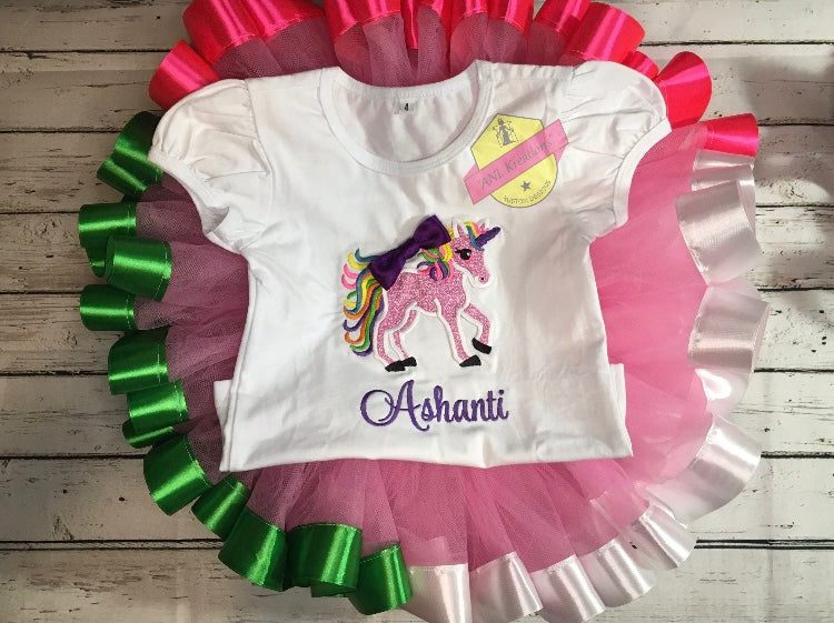 Pony Inspired Embroidery Birthday Shirt, My little Pony Outfit. Optional matching hairbows, ruffle socks and Tu-Tu. Other numbers available..