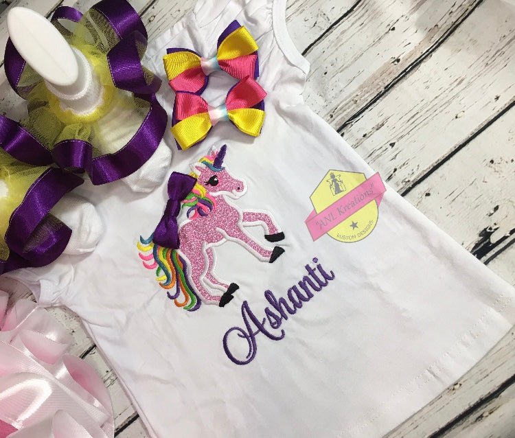 Pony Inspired Embroidery Birthday Shirt, My little Pony Outfit. Optional matching hairbows, ruffle socks and Tu-Tu. Other numbers available..