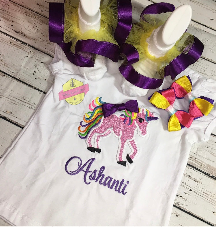 Pony Inspired Embroidery Birthday Shirt, My little Pony Outfit. Optional matching hairbows, ruffle socks and Tu-Tu. Other numbers available..