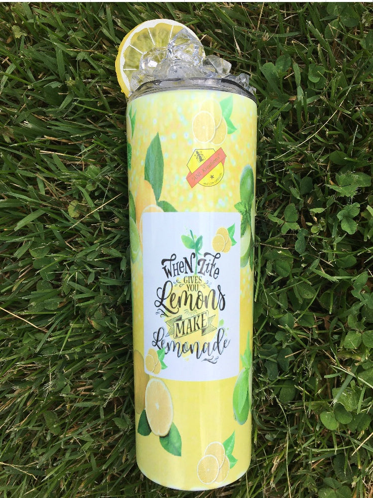 When Life Gives You Lemons Make Lemonade 3D Ice Skinny Tumbler, Sublimation 20oz Tumbler, Lemonade Tumbler, 3D Ice Lid w/ Lemon.