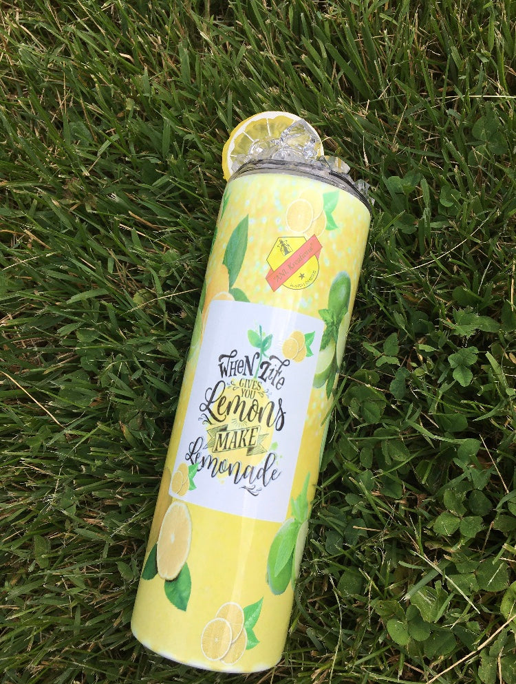 When Life Gives You Lemons Make Lemonade 3D Ice Skinny Tumbler, Sublimation 20oz Tumbler, Lemonade Tumbler, 3D Ice Lid w/ Lemon.