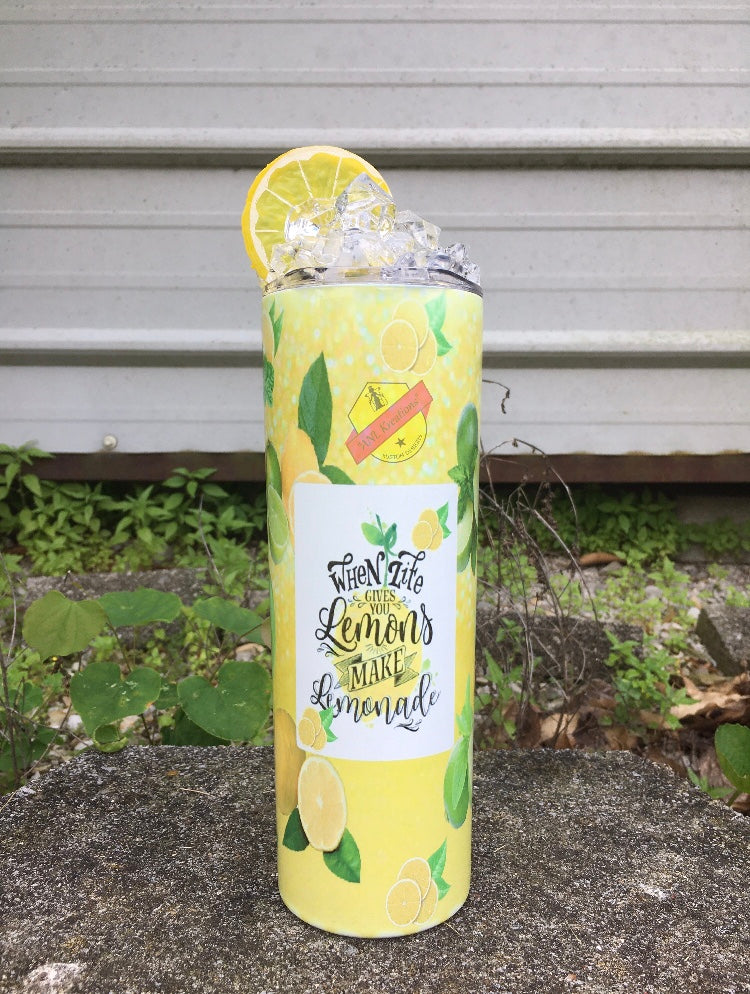 When Life Gives You Lemons Make Lemonade 3D Ice Skinny Tumbler, Sublimation 20oz Tumbler, Lemonade Tumbler, 3D Ice Lid w/ Lemon.