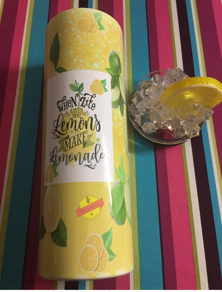 When Life Gives You Lemons Make Lemonade 3D Ice Skinny Tumbler, Sublimation 20oz Tumbler, Lemonade Tumbler, 3D Ice Lid w/ Lemon.