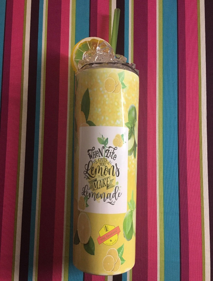 When Life Gives You Lemons Make Lemonade 3D Ice Skinny Tumbler, Sublimation 20oz Tumbler, Lemonade Tumbler, 3D Ice Lid w/ Lemon.