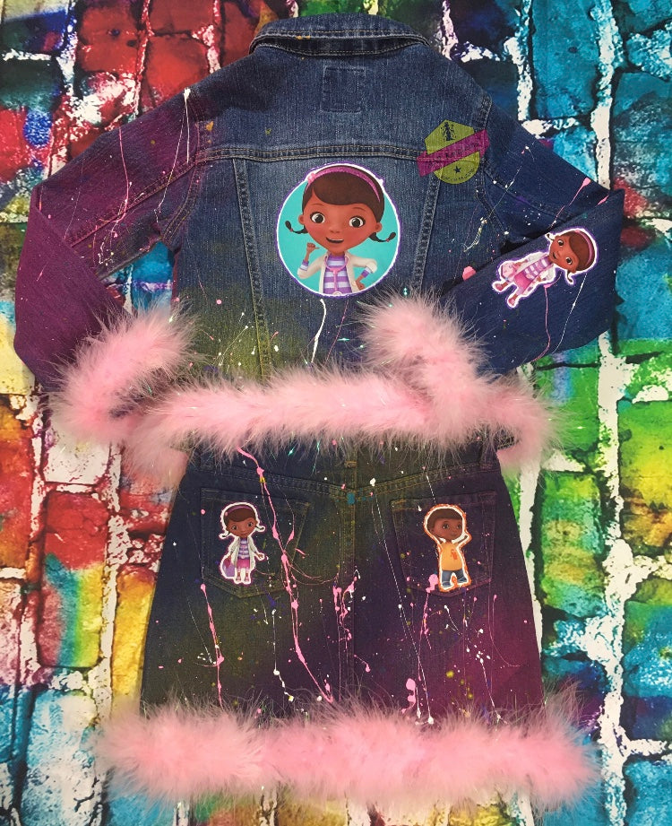 Kids Custom Personalized Character Denim Jacket and Skirt or Jeans.