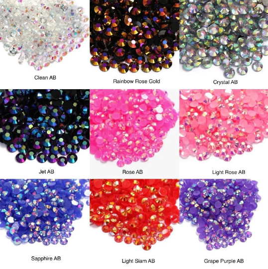 Flat Back Resin, Flat Back Jelly and Flat Back Transparent Jelly Rhinestones. 3mm/SS12 (ONLY) 3x4 (1oz) Bags and 4x6 (2oz) Bags