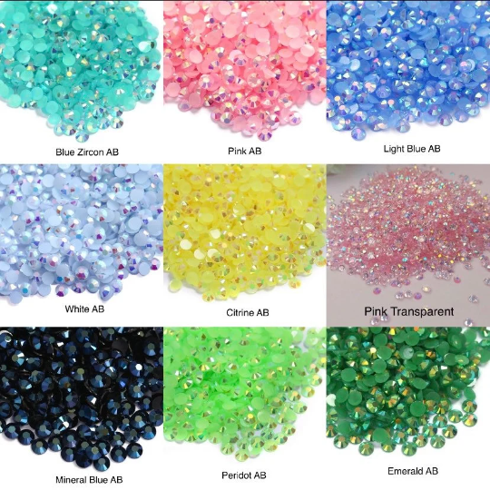 Flat Back Resin, Flat Back Jelly and Flat Back Transparent Jelly Rhinestones. 5mm/SS20 (ONLY) 1oz Jars and 2oz Jars